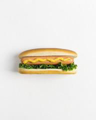 Flat lay hotdog  with copyspace