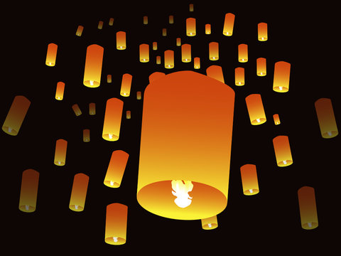 Thailand's unforgettable  vector graphics.Unfounded Festival and Loy Krathong day in Thailand