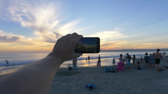 Point of view on the taking picture on beautiful sunset in California in 4K slow motion 60fps
