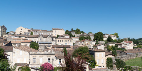 landscape view of Saint Emilion village in Bordeaux France in header web banner template