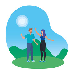 young lovers couple celebrating in the park