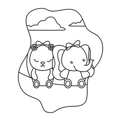 cute little bunny with elephant baby in landscape