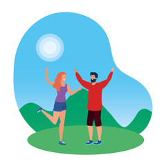 young lovers couple celebrating in the park