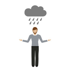 man stands in rain under a cloud vector illustration EPS10