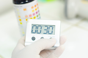 Close up Hand science working in laboratory.