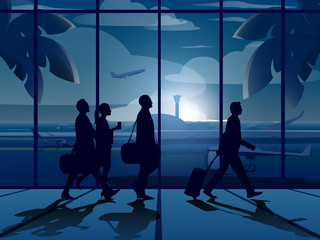 Illustration About Tropical Airports And Coconut Trees For Business Travel.