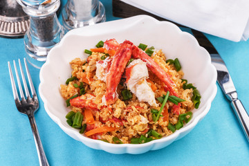  Stewed rice with tomatoes, carrots and crab meat, Japanese cuisine