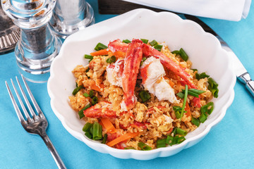  Stewed rice with tomatoes, carrots and crab meat, Japanese cuisine