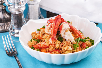  Stewed rice with tomatoes, carrots and crab meat, Japanese cuisine