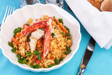  Stewed rice with tomatoes, carrots and crab meat, Japanese cuisine