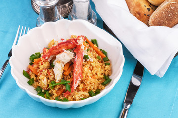  Stewed rice with tomatoes, carrots and crab meat, Japanese cuisine