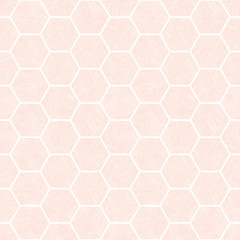 Pastel pink and white hexagonal honeycomb design. Seamless vector pattern with transparent watercolor effect texture. Great for wellness, cosmetic,health products, packaging, baby, stationery