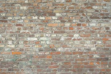 Old red brick wall with white paint background