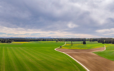 Landschaft im Frühling bei Erling - Kloster Andechs, Fünf-Seen-Land, Oberbayern, Bayern, Deutschland, Europa