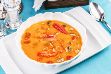  Seafood puree soup with shrimps and crab meat according to Mediterranean recipe