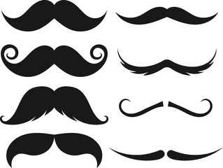 Set of moustache. Decorative elements for booth. Illustrations of accessories or symbols elements. Vector illustration on isolated background.