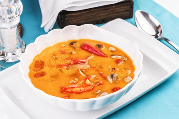  Seafood puree soup with shrimps and crab meat according to Mediterranean recipe