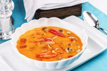 Seafood puree soup with shrimps and crab meat according to Mediterranean recipe