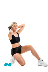 Fototapeta premium Portrait Fitness Woman. isolated on white background