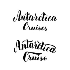 Antarctica cruise tour logo set. Trendy handwritten lettering text. Typography icon for travel agency. Vector eps 10.