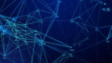 abstract connected dots plexus networking light blue background with code number running