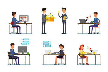 Fototapeta na wymiar Set of business characters working in office. Vector illustration design