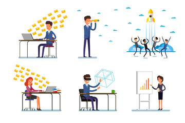 Set of business characters working in office. Vector illustration design
