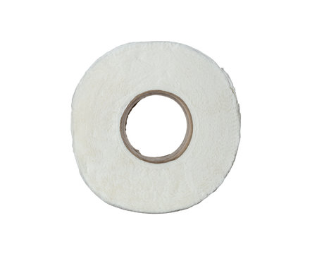 top view roll of toilet paper isolated on white background.