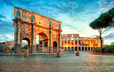 Printed kitchen splashbacks Colosseum Arch of Constantine and Colosseum in Rome, Italy. Triumphal arch in Rome, Italy. North side, from the Colosseum. . Colosseum is one of the main attractions of Rome. Rome architecture and landmark.