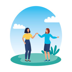 young girls friends celebrating in the park