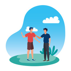 young men friends in the landscape