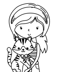 Girl with cat cartoon design