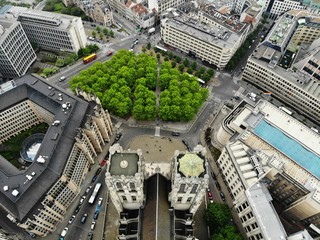 Amazing view from above. The capital of Belgium. Great Brussels. Very historical and touristic place. Must see. View from Drone. Holy place, great Cathedral of St-Michel