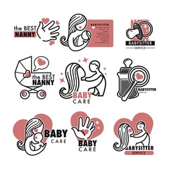 Nanny service or babysitter agency isolated icons baby care
