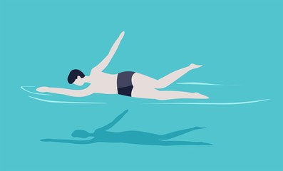 Man in swimming pool swimmer in trunks summer activity or sport