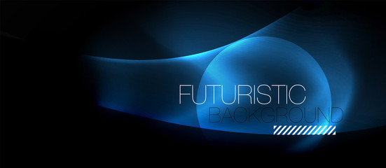 Dark background with neon color waves, vector template