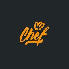 Chef logo. Lettering Hand lettering with a cap chef. Symbol icon logo design.