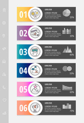 Vector infographic flat template circles for six label, diagram, graph, presentation. Business concept with 6 options. For content, flowchart, step for step, timeline, workflow, marketing