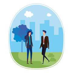 elegant young business couple on the city