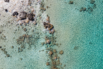 Aerial view of the rocky seashore.