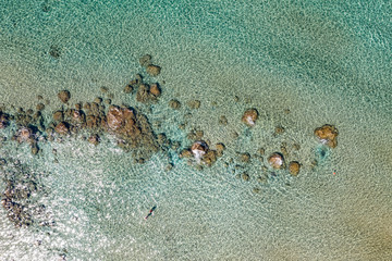 Aerial view of the rocky seashore.