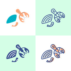 Shellfish icon set in flat and line style