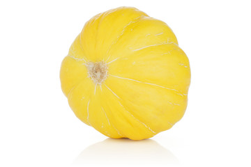One whole ribbed fresh yellow melon canary isolated on white background