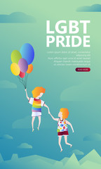 Naklejka premium About LBGT , Men holding rainbow color balloon Floating over the mountains in the sky, illustrator element, ui design, sexual orientation, LGBT movement concept