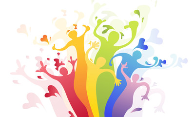 About PRIDE LGBT, Rainbow color splash of people shape, illustrator element, sexual orientation, LGBT movement concept