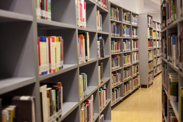 Blurred background. Library, books. Close-up.