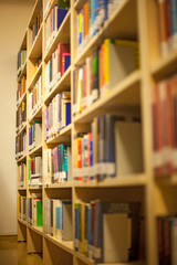 Blurred background. Library, books. Close-up.
