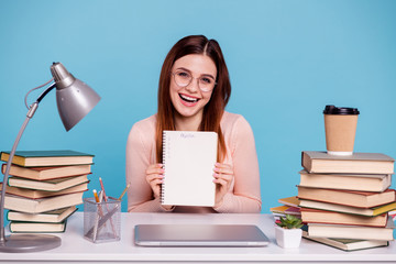 Portrait of her she nice attractive intelligent diligent cheerful cheery girl preparing exam test...