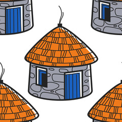 South Africa symbol traditional house or hut seamless pattern