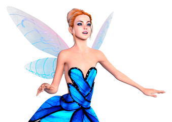 3D Rendering Fantasy Fairy on White